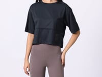 Black Polyester Breathable Textured Thin Flexible Oversize Fit Performance Women's T-Shirt - 97284