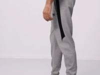 Grey Melange Textured Surface Standard Fit Embroidered Men's Tracksuit Bottom - 82126