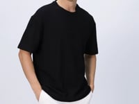 Black Cotton Thick Textured Surface Oversize Fit Printed Men's T-Shirt - 88336