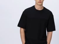 Black Cotton Thick Textured Surface Oversize Fit Basic Men's T-Shirt - 88340