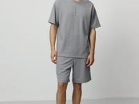 Grey Melange Cotton Thick Soft Textured Oversize Fit Basic Men's Shorts Set - 85258
