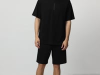 Black Cotton Thick Soft Textured Oversize Fit Basic Men's Shorts Set - 85258