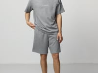 Grey Melange Cotton Thick Soft Textured Oversize Fit Basic Men's Shorts Set - 85257