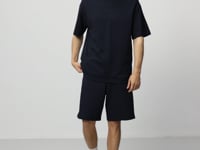 Navy Blue Cotton Thick Soft Textured Comfort Fit Basic Men's Shorts Set - 85257