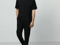 Black Cotton Thick Soft Textured Oversize Fit Basic Men's Tracksuit Set - 85261