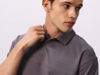 Dark Grey Cotton Thick Soft Textured Polo Collar Oversize Fit Basic Men's T-Shirt - 88382