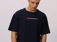 Navy Blue 100% Cotton Thick Soft Textured Oversize Fit Printed Men's T-Shirt - 88358