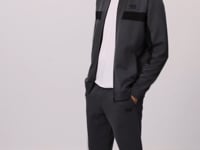 Black Textured Surface Standard Fit Embroidered Men's Tracksuit Set - 85248