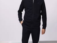 Navy Blue Textured Surface Standard Fit Embroidered Men's Tracksuit Set - 85248