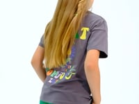 Dark Grey Front Back Multi-Colored Printed Oversize Short Sleeve Girl's T-Shirt - 75117