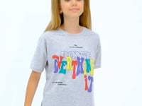 Gray Melange Print Letter O Collar Oversize Short Sleeve Girls T-Shirt - 75112