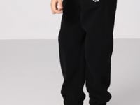 Black Thick Soft Textured Standard Fit Embroidered Fleece Boys' Tracksuit Bottom - 11220