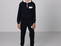 Navy Blue Cotton Thick Fleece-Lined Soft Textured Standard Fit Printed Boys' Tracksuit Set - 11246