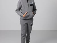Grey Melange Cotton Thick Fleece-Lined Soft Textured Standard Fit Printed Boys' Tracksuit Set - 11246