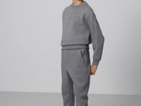 Grey Melange Cotton Thick Fleece-Lined Soft Textured Standard Fit Embroidered Boys' Tracksuit Set - 11249