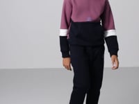 Soft Cherry-Navy Blue Cotton Thick Fleece-Lined Soft Textured Standard Fit Embroidered Boys' Tracksuit Set - 11255