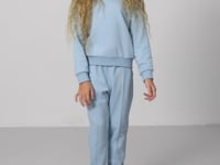 Light Blue Cotton Fleece-Lined Soft Textured Oversize Embroidered Girls' Tracksuit Set - 75145