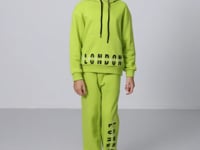 Lime Green Cotton Fleece-Lined Soft Textured Oversize Printed Girls' Tracksuit Set - 75147