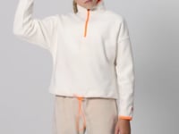 Ecru Thick Soft Textured Standard Fit Embroidered Fleece Girl's Sweatshirt - 75151