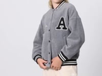 Grey Melange Thick Soft Textured Standard Fit Embroidered Fleece Girls' College Jacket - 75156