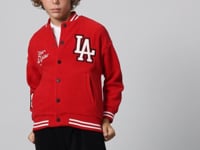 Red Thick Soft Textured Standard Fit Embroidered Fleece Boys' College Jacket - 11227