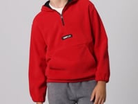 Red Thick Soft Textured Standard Fit Embroidered Fleece Boys' Sweatshirt - 11230