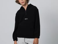 Black Thick Soft Textured Standard Fit Embroidered Fleece Boys' Sweatshirt - 11230