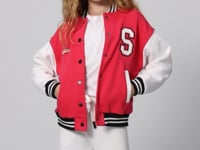 Viva Red Cotton Fluffy Lined Soft Textured Standard Fit Embroidered Girls' College Jacket - 75163