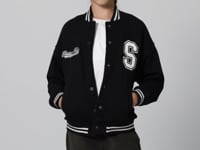 Black Cotton Lined with Fleece Soft Textured Standard Fit Embroidered Girls' College Jacket - 75163