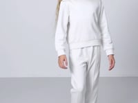 Ecru Cotton Fleece-Lined Soft Textured Oversize Embroidered Girls' Tracksuit Set - 75145