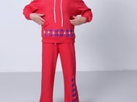 Viva Red Cotton Fleece-Lined Soft Textured Oversize Print Girls' Tracksuit Set - 75147