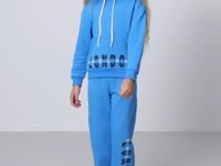 Blue Cotton Fleece-Lined Soft Textured Oversize Printed Girls' Tracksuit Set - 75147