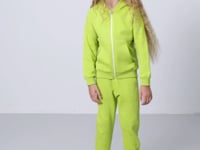 Lime Green Cotton Fleece-Lined Soft Textured Standard Fit Embroidered Girls' Tracksuit Set - 75148