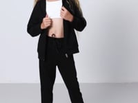 Black Cotton Fleece-Lined Soft Textured Standard Fit Embroidered Girls' Tracksuit Set - 75148