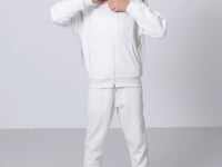 Light Beige Cotton Fleece-Lined Soft Textured Standard Fit Embroidered Girls' Tracksuit Set - 75148