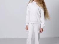 Light Beige Cotton Fleece-Lined Soft Textured Standard Fit Embroidered Girls' Tracksuit Set - 75159