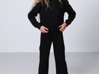 Black Cotton Fleece-Lined Soft Textured Standard Fit Embroidered Girl's Tracksuit Set - 75159