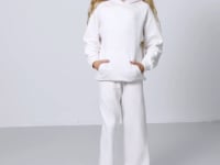 Light Beige Cotton Fleece-Lined Soft Textured Standard Fit Embroidered Girls' Tracksuit Set - 75162