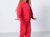 Viva Red Cotton Fleece-Lined Soft Textured Standard Fit Embroidered Girls' Tracksuit Set - 75162