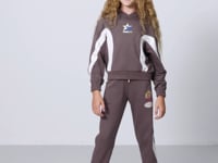 Brown Cotton Fleece-Lined Soft Textured Standard Fit Printed Girls' Tracksuit Set - 75166
