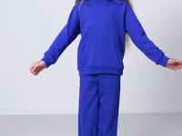 Night Blue Cotton Fleece-Lined Soft Textured Standard Fit Embroidered Girls' Tracksuit Set - 75162