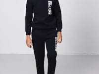 Navy Blue Cotton Thick Fleece-Lined Soft Textured Standard Fit Printed Boys' Tracksuit Set - 11233
