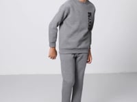 Grey Melange Cotton Thick Fleece-Lined Soft Textured Standard Fit Printed Boys' Tracksuit Set - 11233