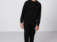 Black Cotton Thick Fleece-Lined Soft Textured Standard Fit Embroidered Boys' Tracksuit Set - 11249