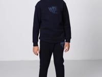 Navy Blue Cotton Thick Fleece-Lined Soft Textured Standard Fit Printed Boys' Tracksuit Set - 11253