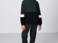 Forest Green Cotton Thick Fleece-Lined Soft Textured Standard Fit Embroidered Boys' Tracksuit Set - 11255
