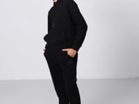 Black Cotton Thick Fleece-Lined Soft Textured Standard Fit Embroidered Boys' Tracksuit Set - 11255