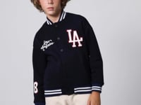 Navy Blue Cotton Thick Fleece-Lined Soft Textured Standard Fit Embroidered Boys' College Jacket - 11258