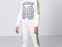 Light Beige Cotton Fleece-Lined Soft Textured Standard Fit Printed Girls' Tracksuit Set - 75170