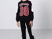 Black Cotton Fleece-Lined Soft Textured Standard Fit Embroidered Girls' Tracksuit Set - 75170